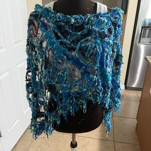 Blue multicolor knit boutique shawl. Very unique and funky.